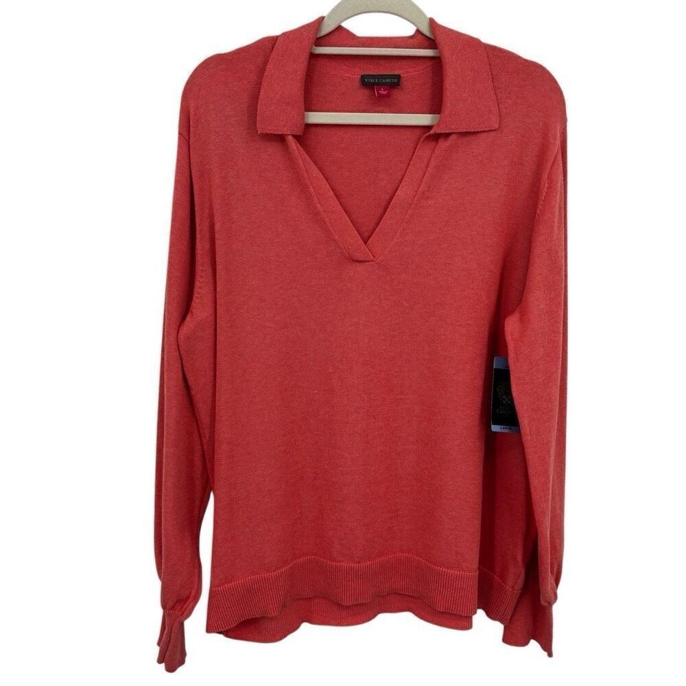 Vince‎ Camuto V-neck Collared Sweater Ocean Coral Size Large NWT